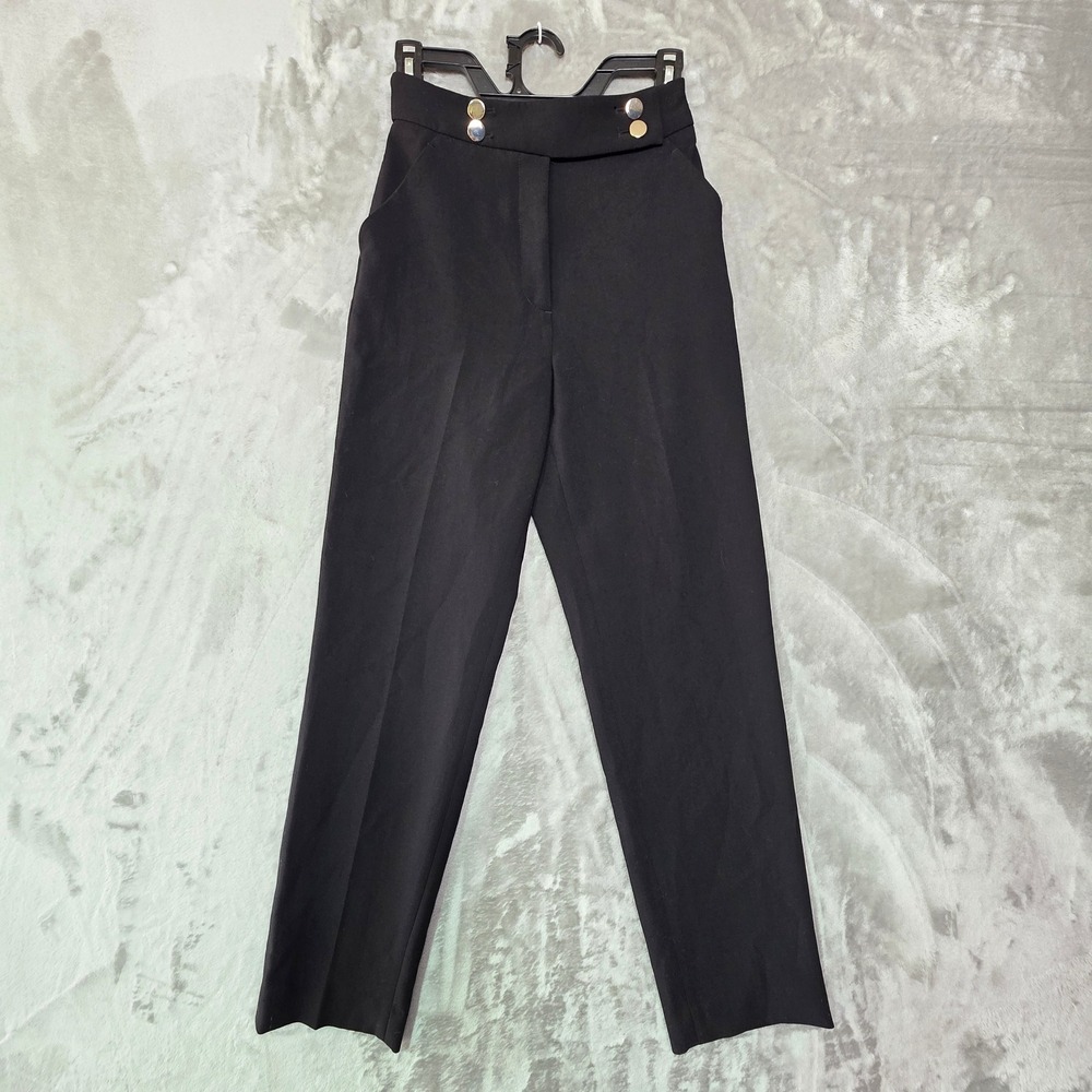 HM Womens High Waisted Sailor Dress Pants Black Gold Button Size 0 Trousers